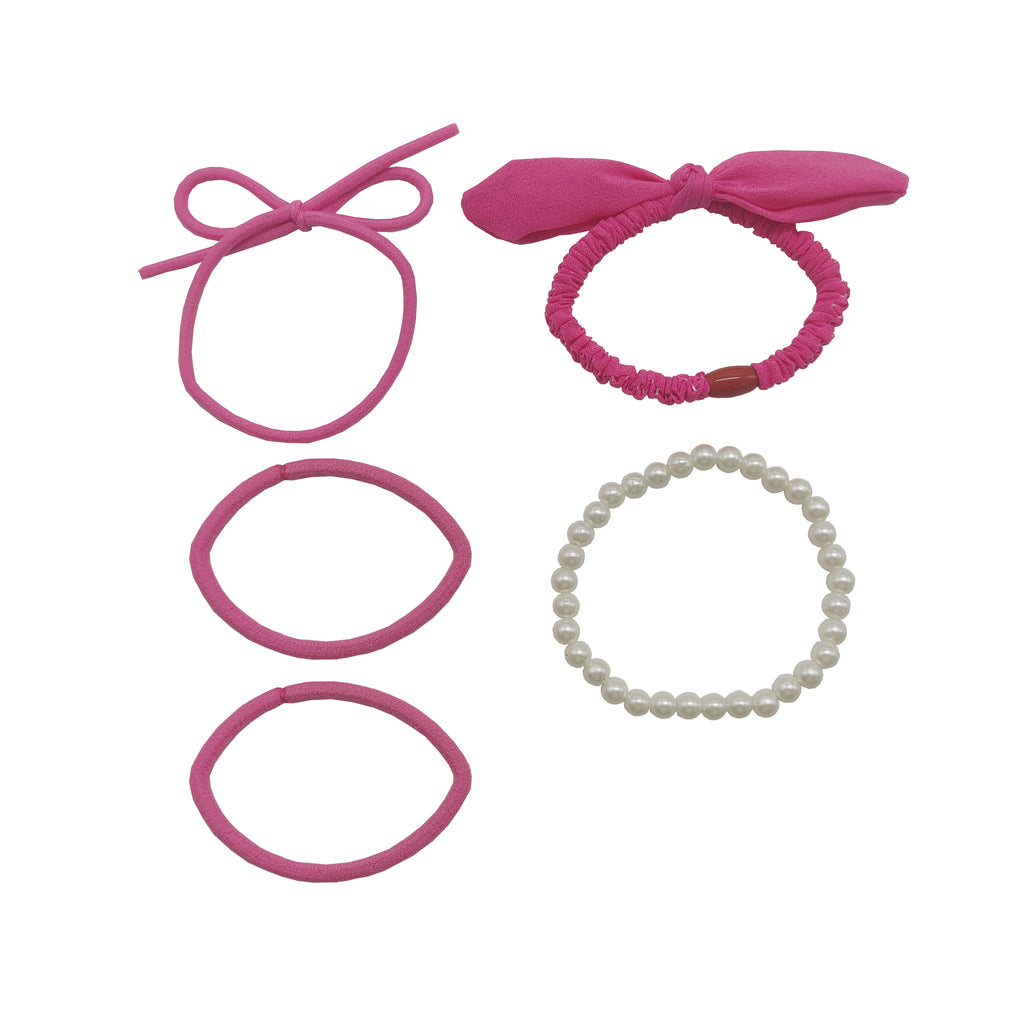 Sparkle Bow & Pearl Elastic - Pink
