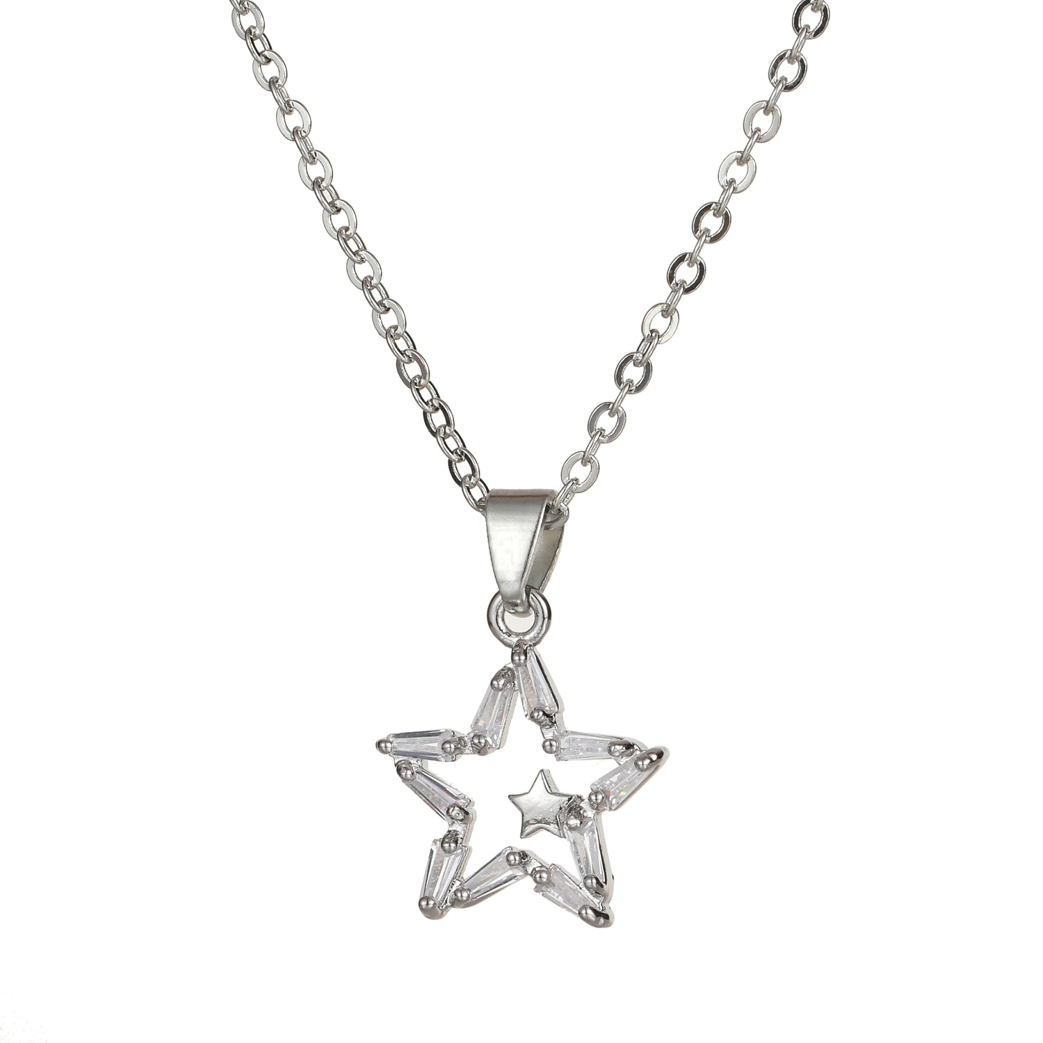 Cubic Zirconia Star Necklace Silver