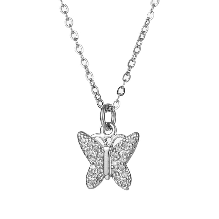 Butterfly Pendant Necklace Silver