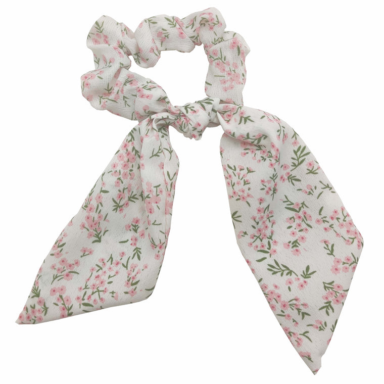Pulse Professional Floral Tie Scrunchie - White