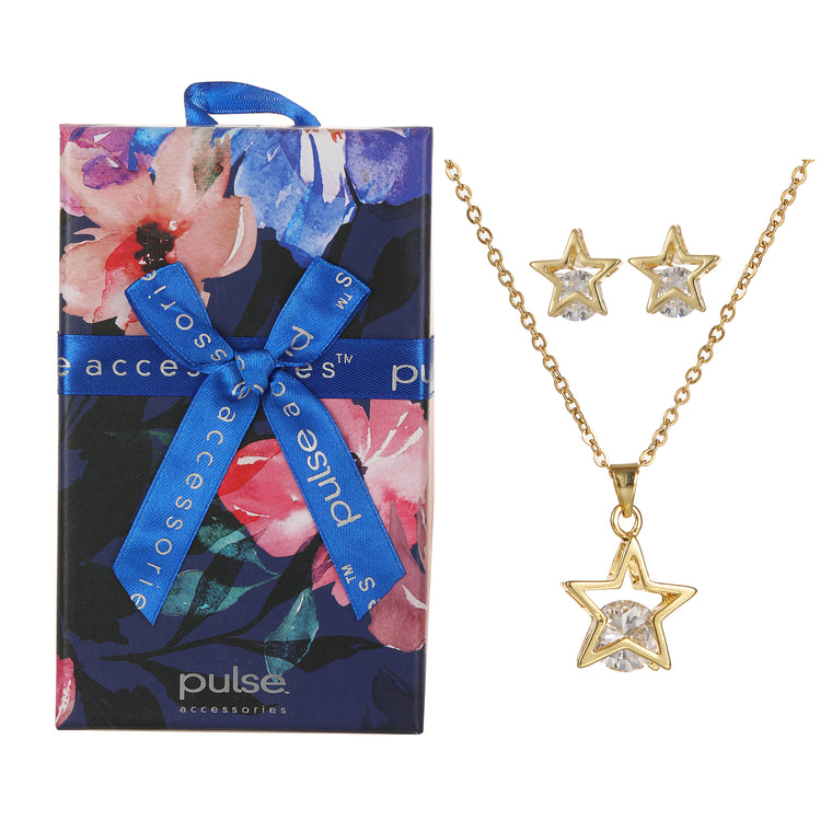 Pulse Ladies Gift Box Star Necklace & Earring Set - Gold