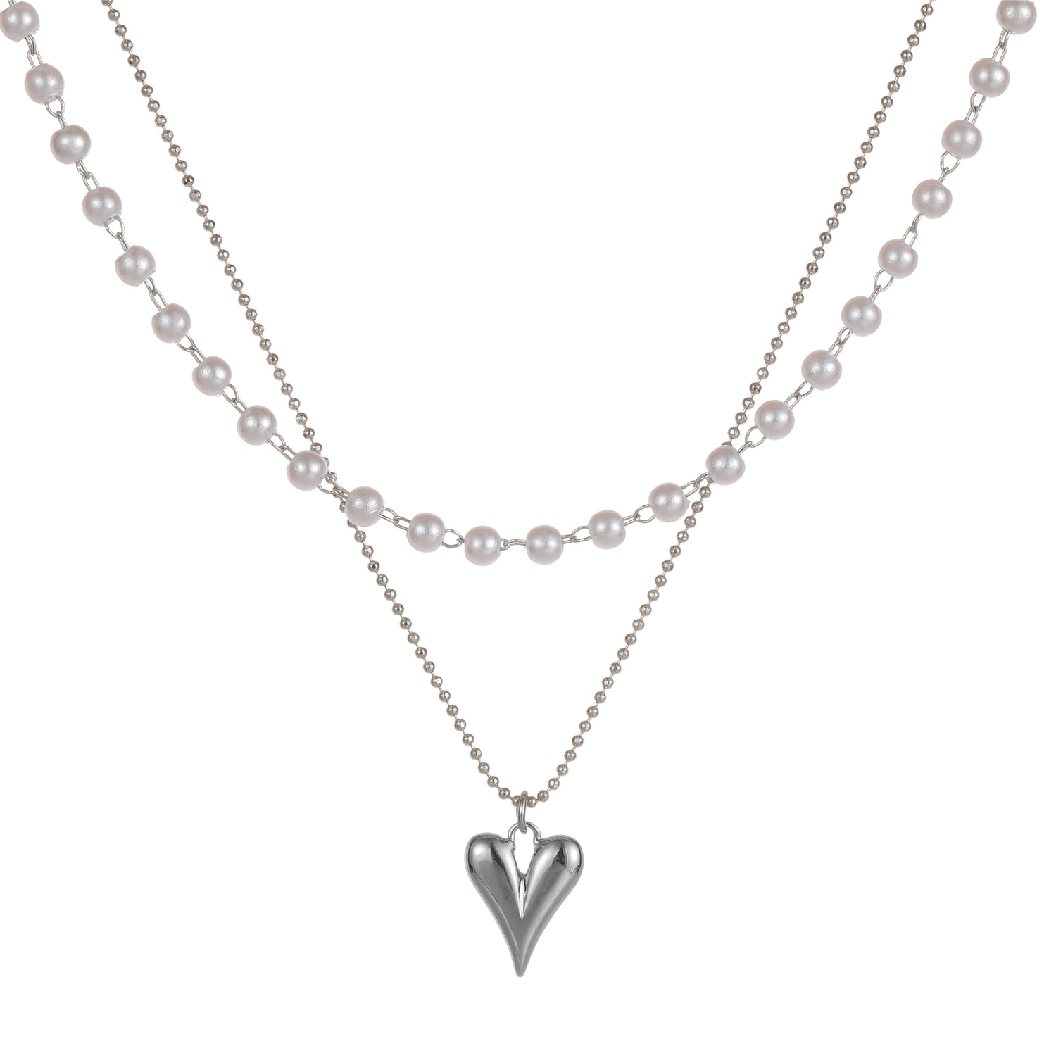 2row Heart Necklace silver