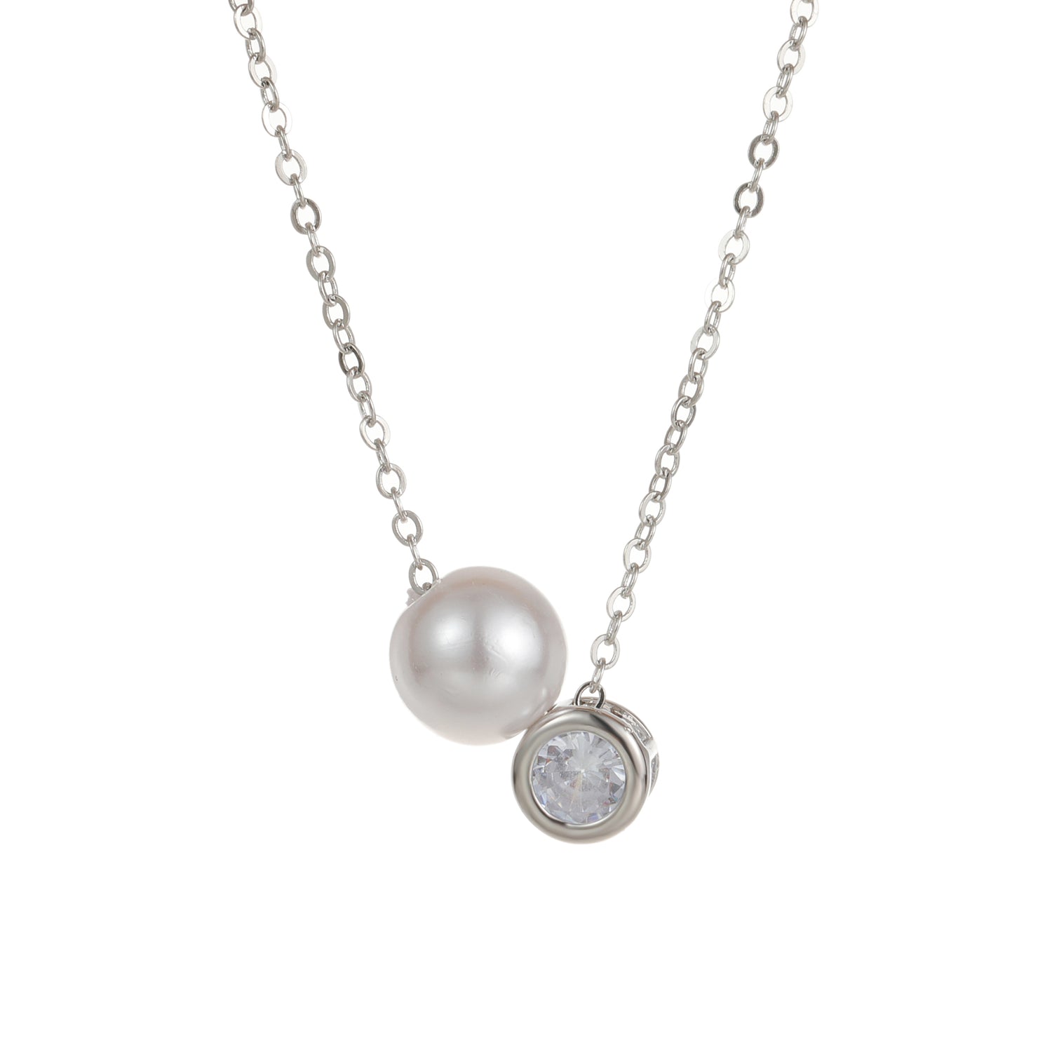 Pearl & Cubic Zirconia Necklace Silver