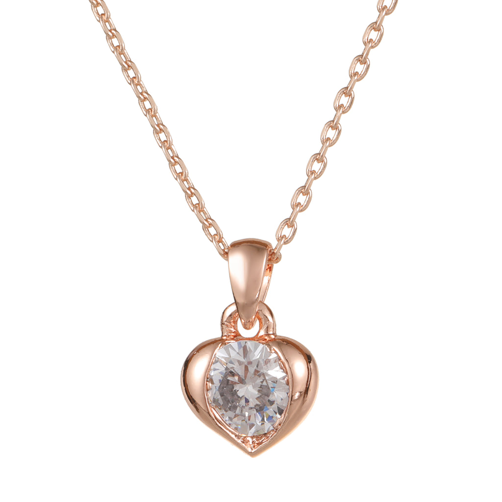 Cubic Zirconia & Pendant Necklace Rose Gold