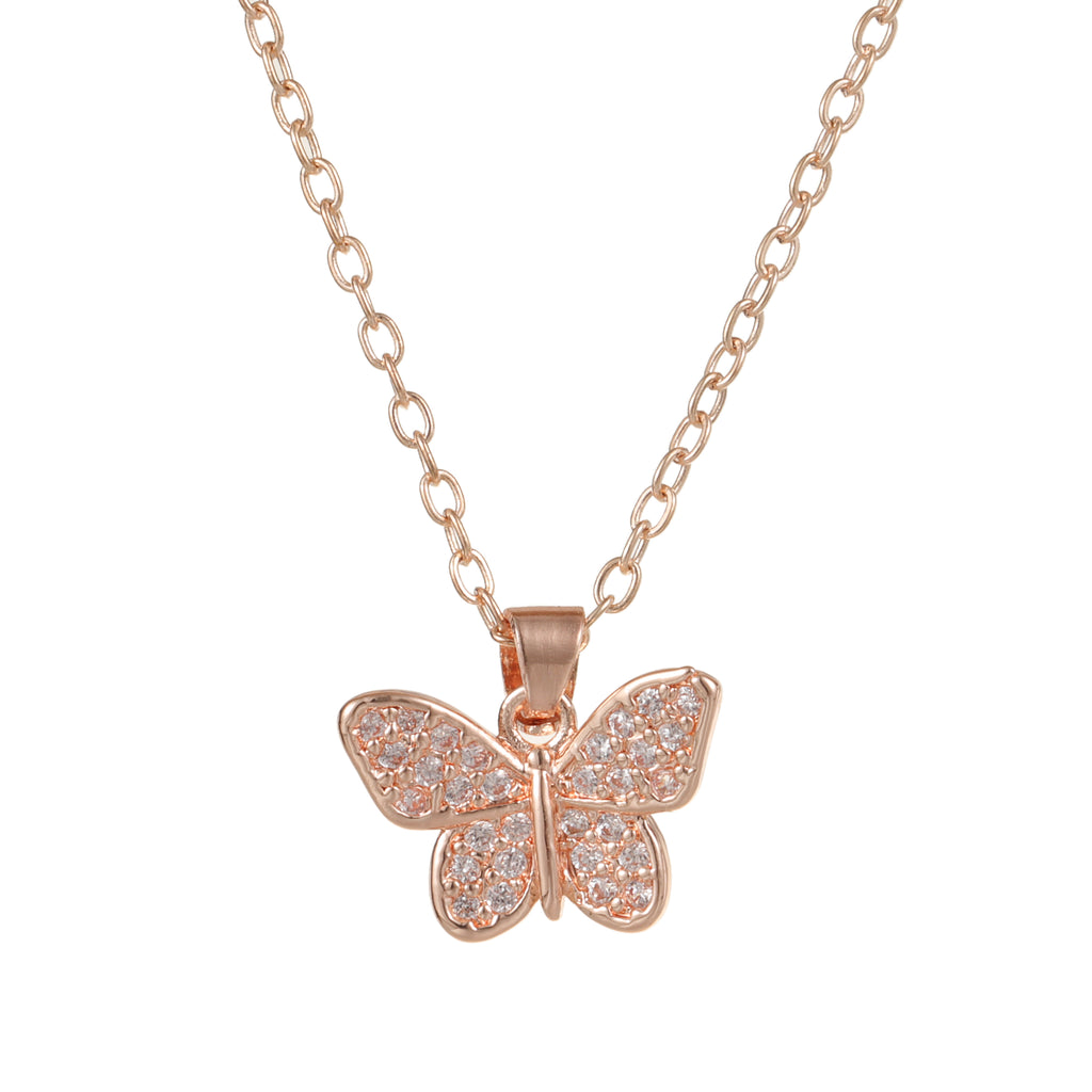 Cubic Zirconia Butterfly Necklace Rose Gold