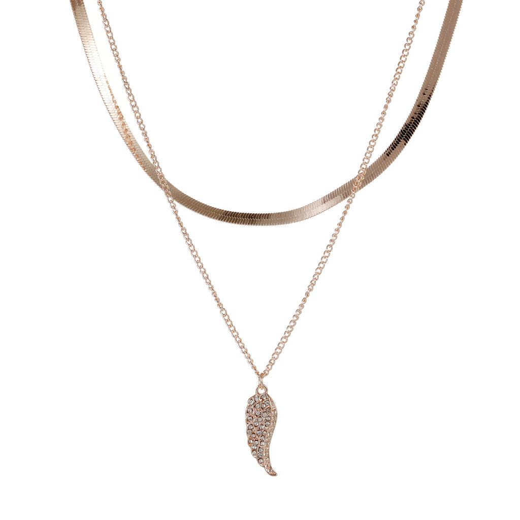 Layered angel wing necklace rose gold
