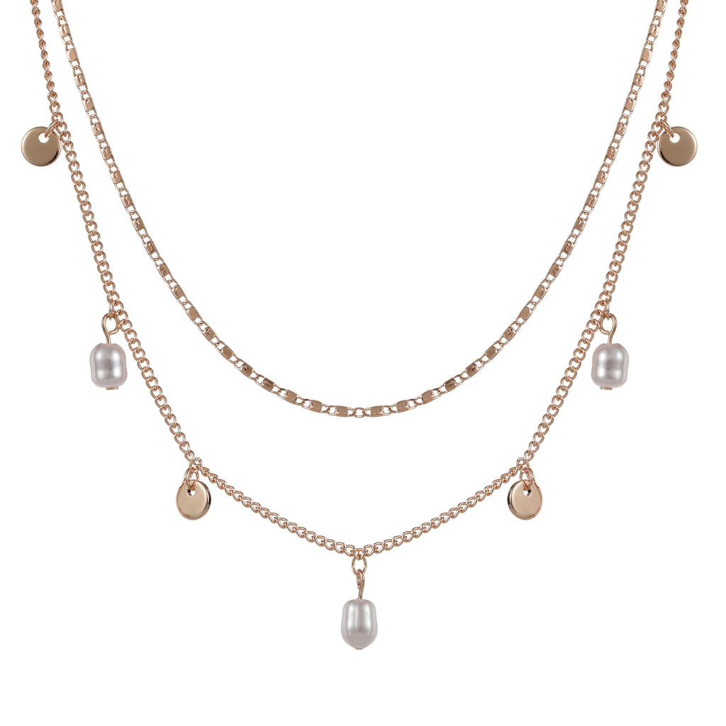 2row pearl detail rose gold necklace