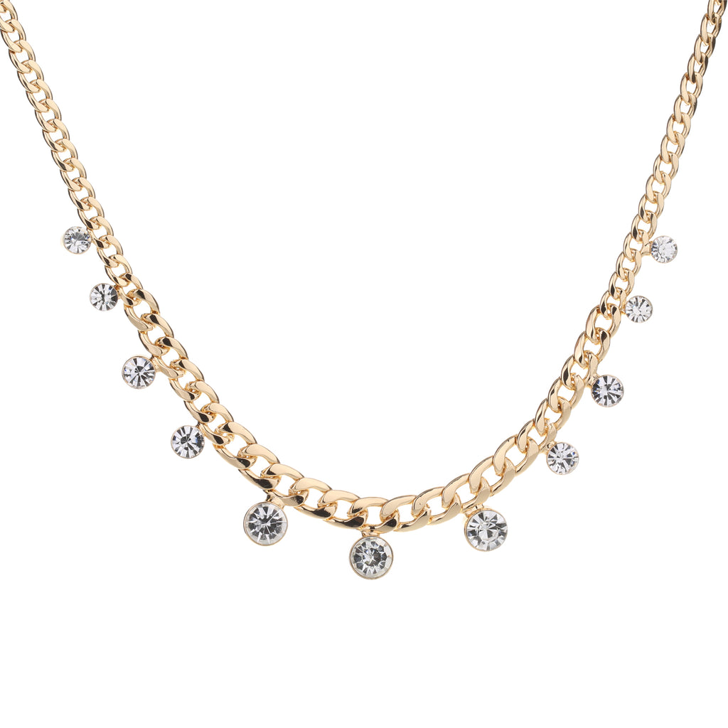 Crystal Chain Necklace Gold