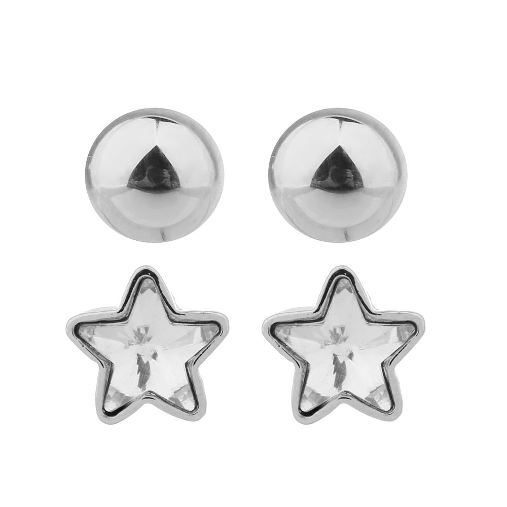 Delicate Ears 2pk Star & Ball Earring Silver Plating