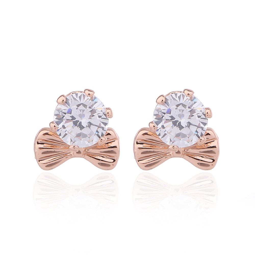 Delicate Ears Bow Crystal Earring Rose Gold Plating