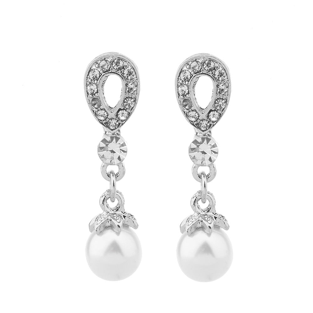 Delicate Ears Crystal Pearl Earring Silver Plating