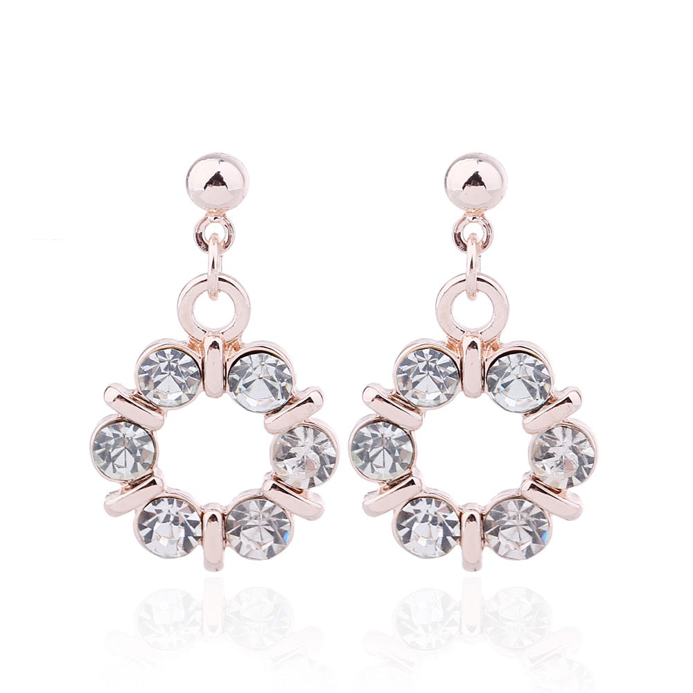 Delicate Ears Circle Crystal Earring Rose Gold Plating