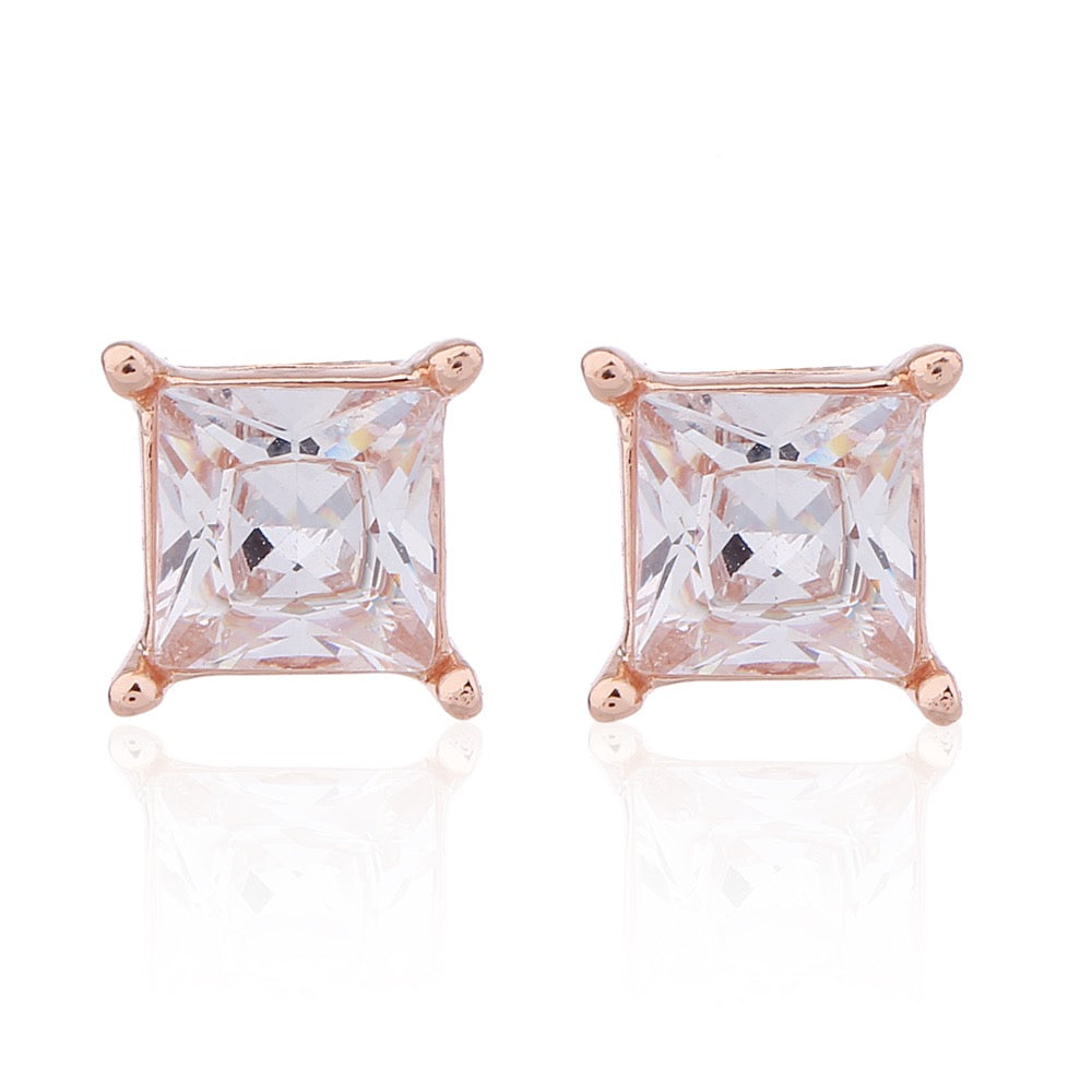Delicate Ears Square Cubic Zirconia Earring Rose Gold Plating