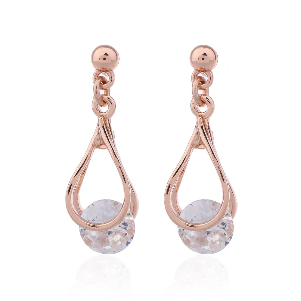 Delicate Ears Cubic Zirconia Drop Earring Rose Gold Plating