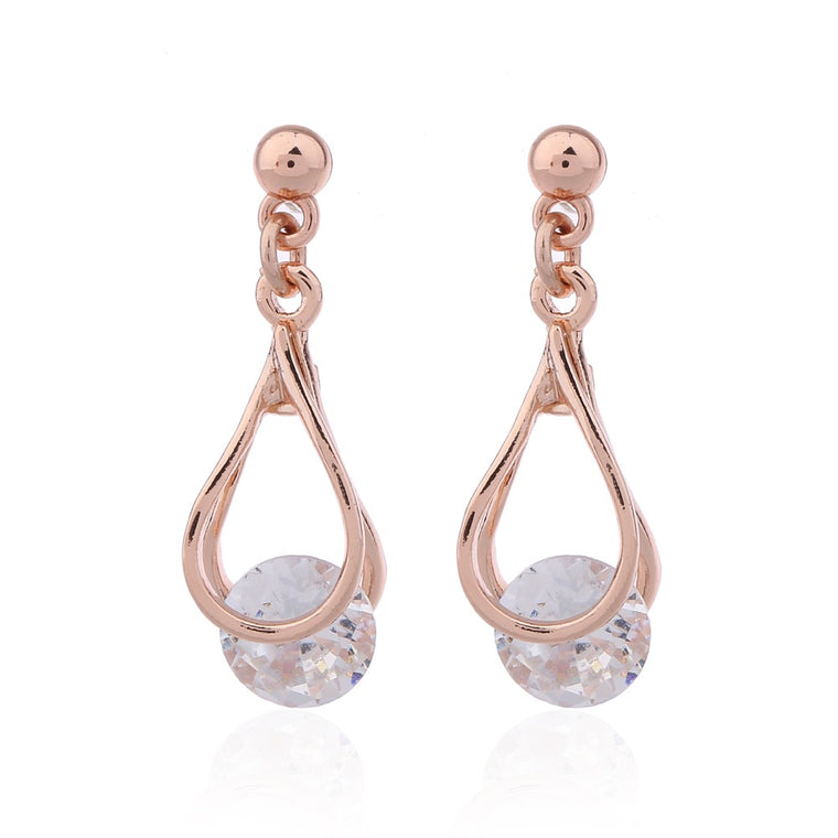 Delicate Ears Cubic Zirconia Drop Earring Rose Gold Plating