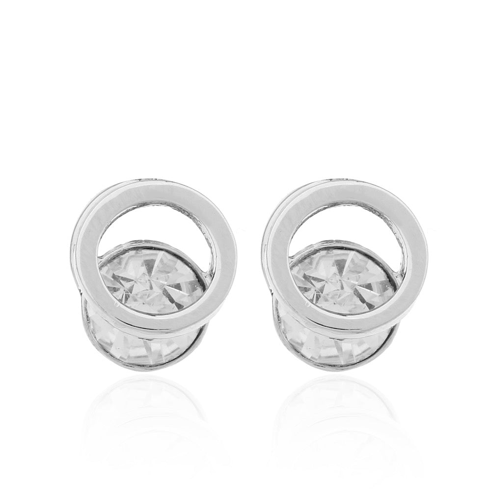 Delicate Ears Cubic Zirconia Circle Design Earring Silver Plating