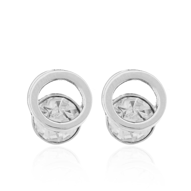 Delicate Ears Cubic Zirconia Circle Design Earring Silver Plating