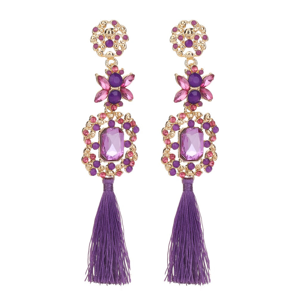 Statement Tassel Earring Purple Tone