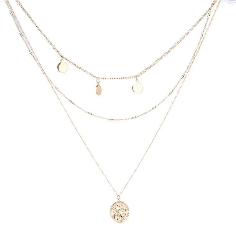 3row Medallion Necklace Gold