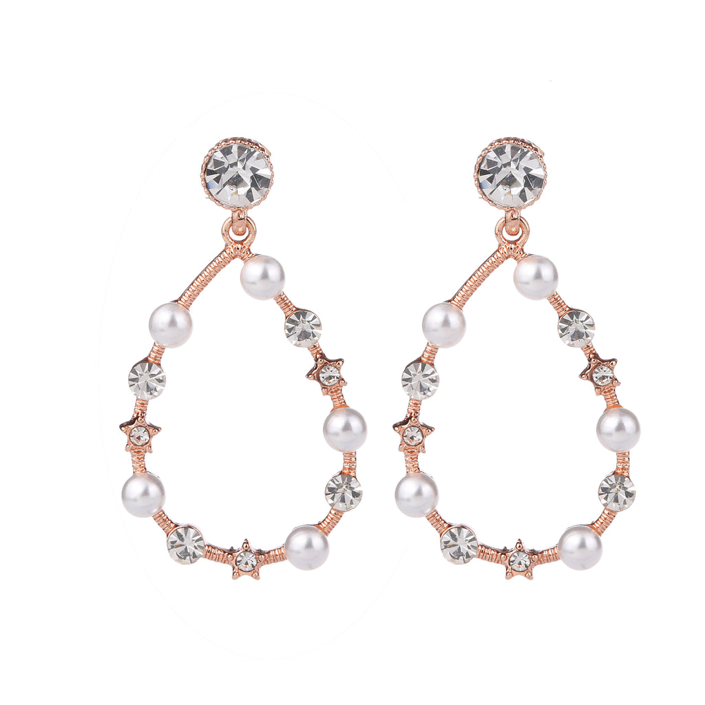 Crystal & Pearl Earring Rose Gold