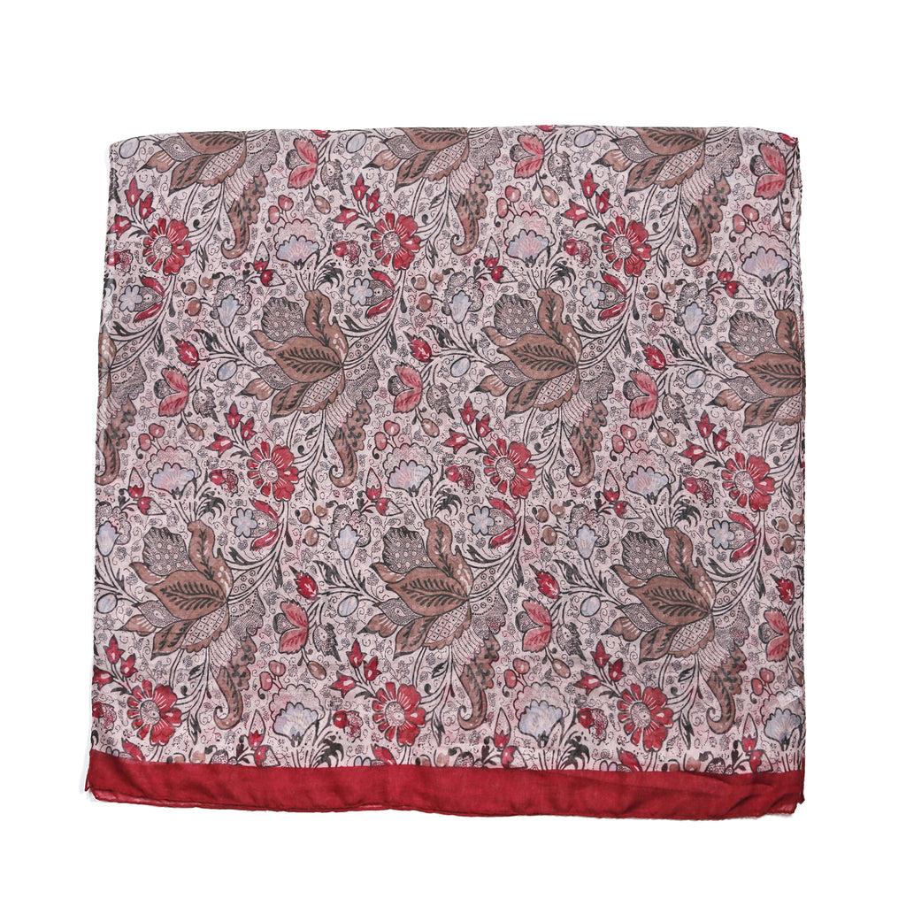 Antique Floral Print Scarf - Red