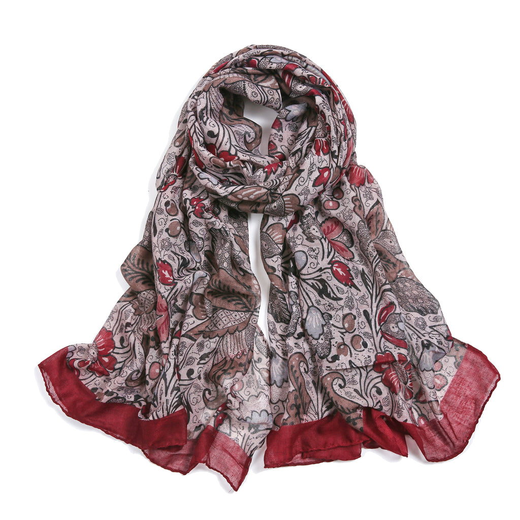 Antique Floral Print Scarf - Red