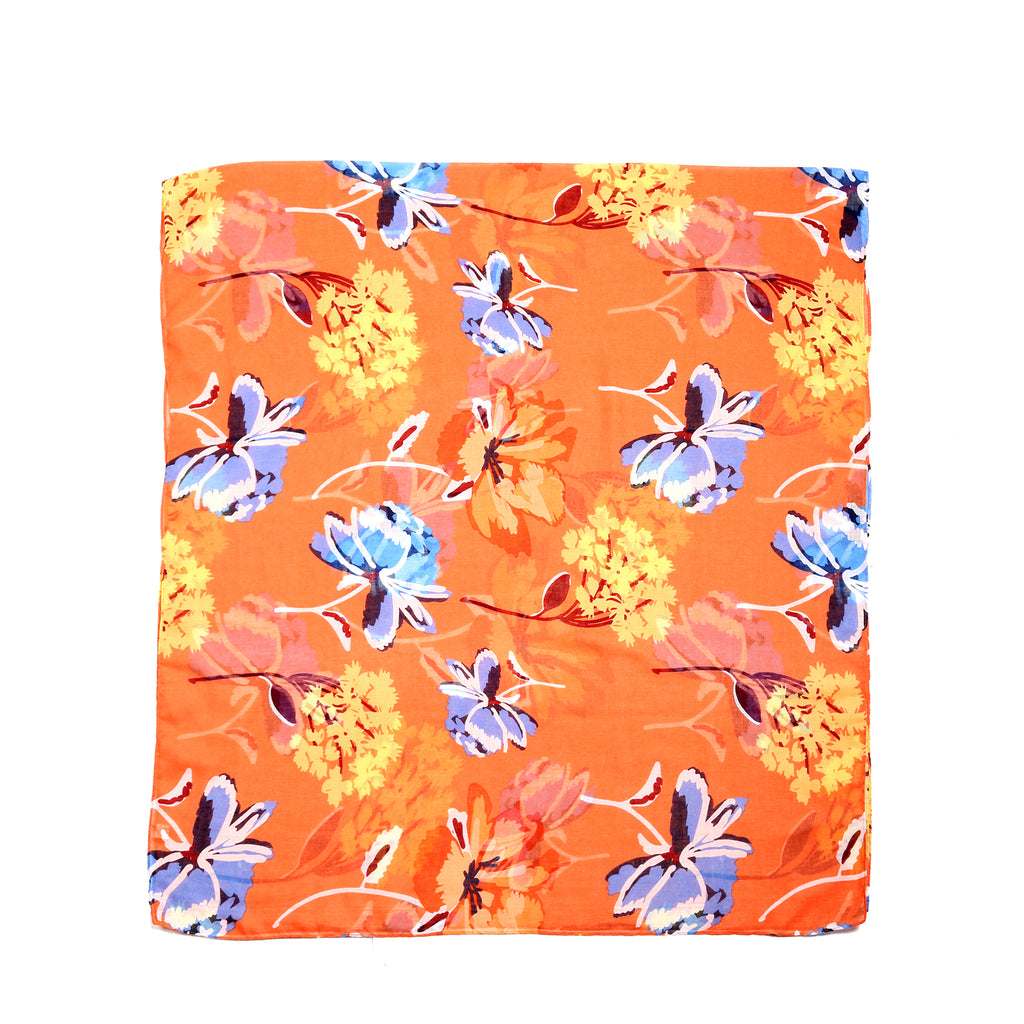 Bold Flower Print Scarf - Orange