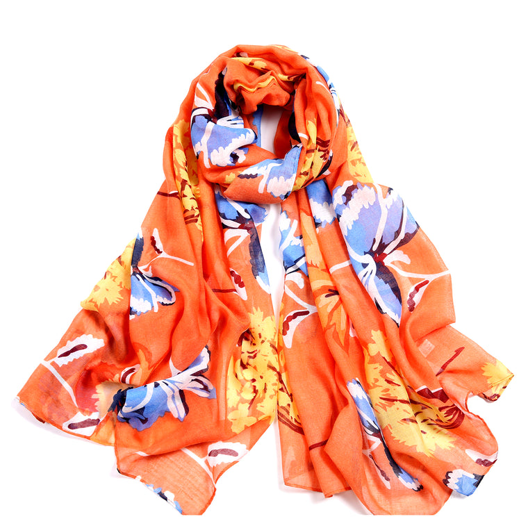 Bold Flower Print Scarf - Orange