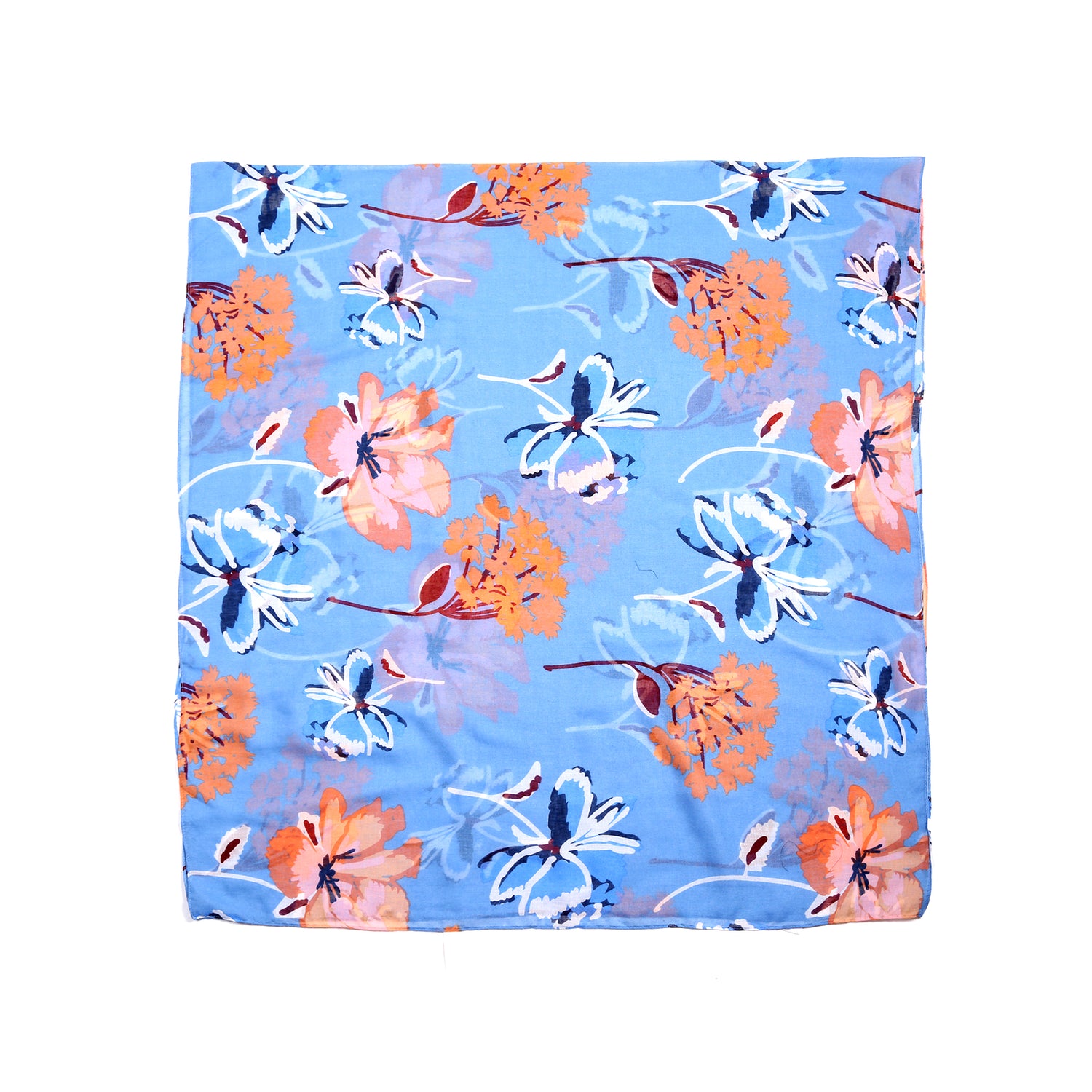 Bold Flower Print Scarf - Blue