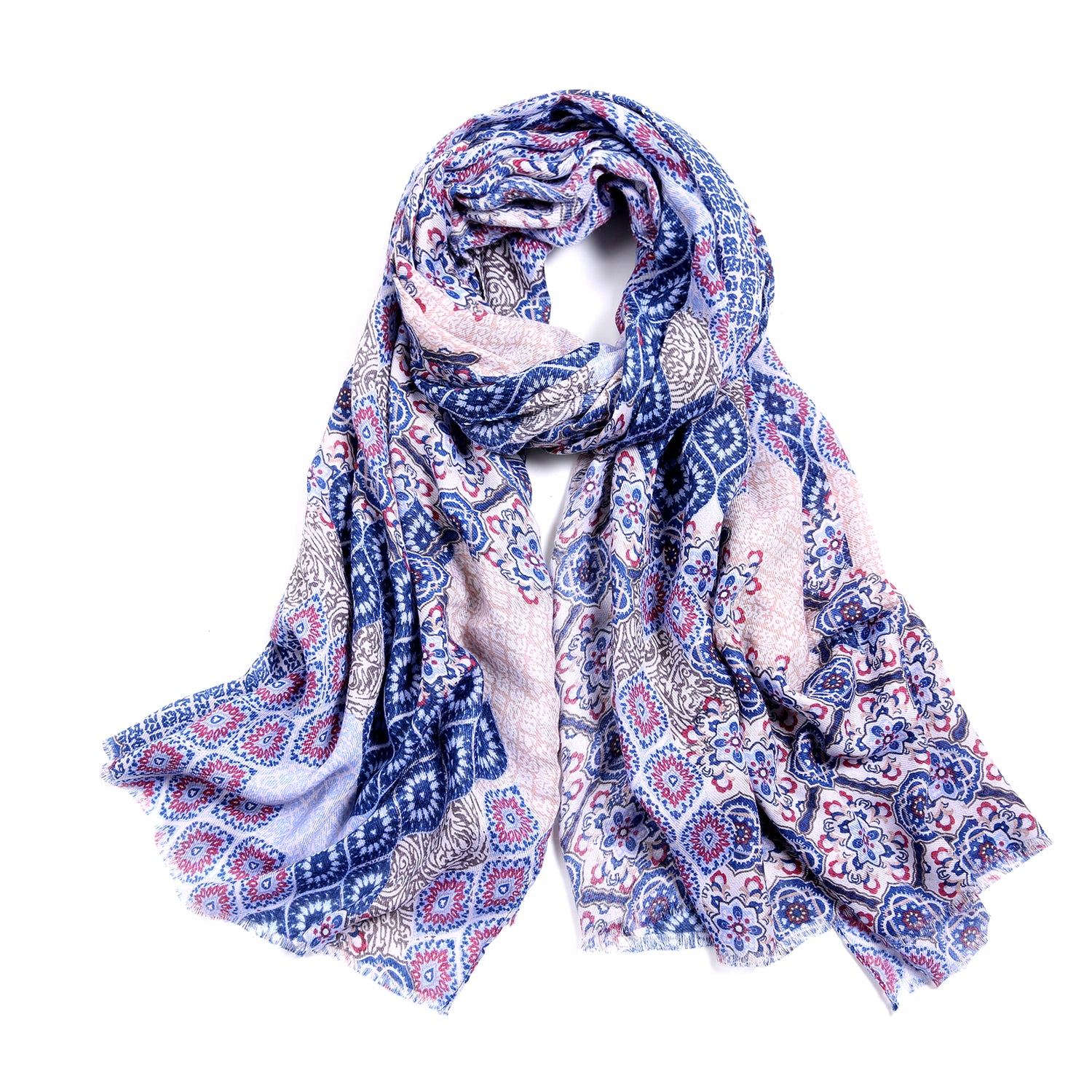 Tiled Print Scarf - Blue