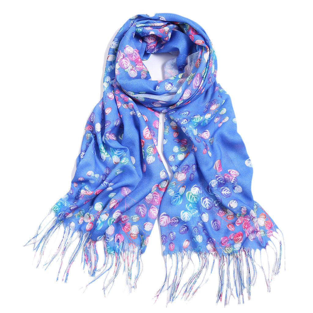 Leaf Print Scarf - Blue