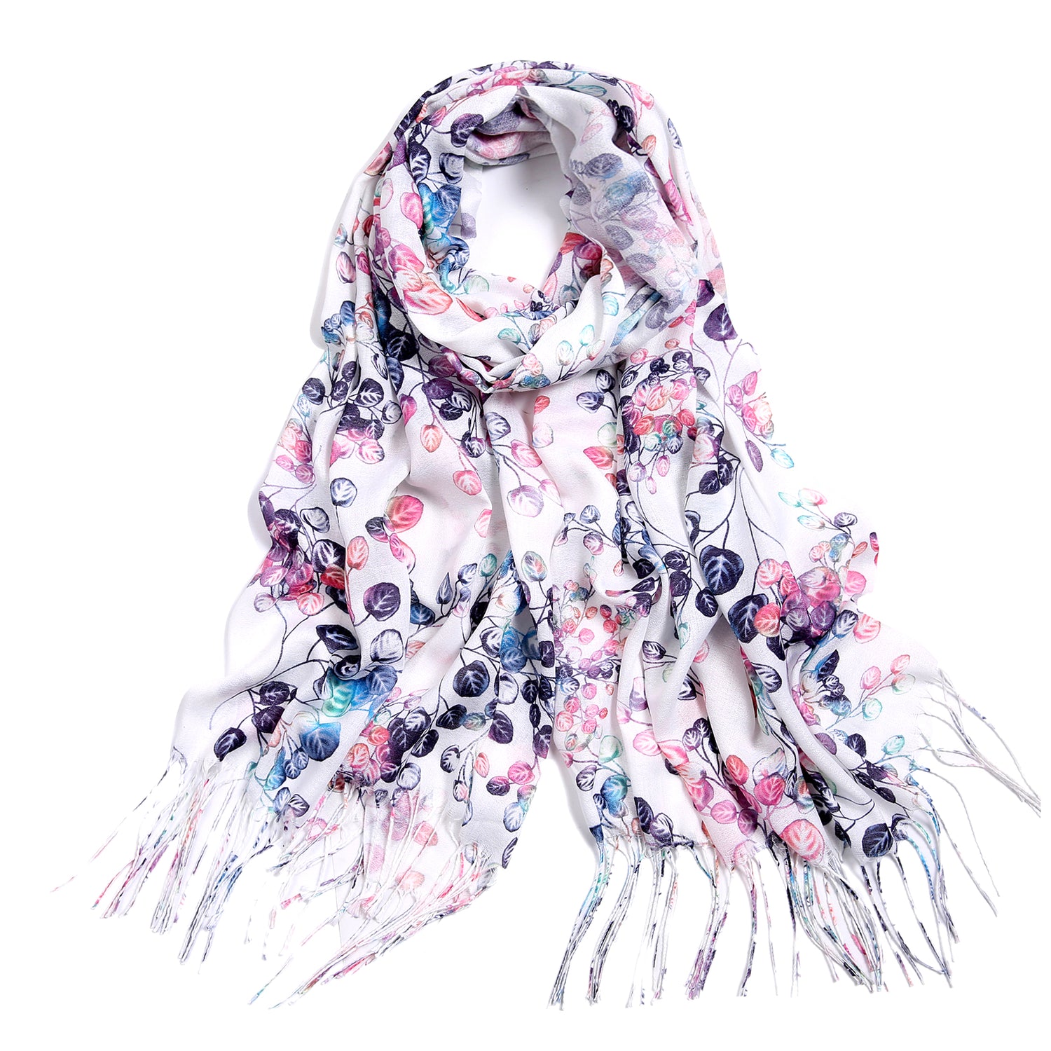 Leaf Print Scarf - White