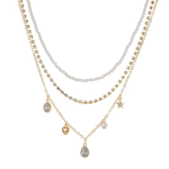 Layered Necklace With Pearl Detail Gold
