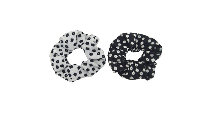 Pulse Professional 2pk Floral Scrunchie Black&White